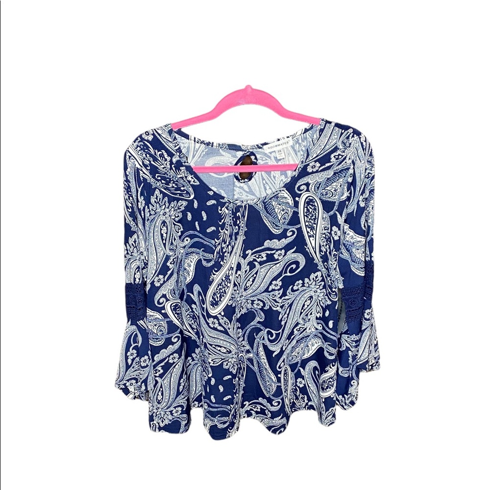 Navy and White Blouse
